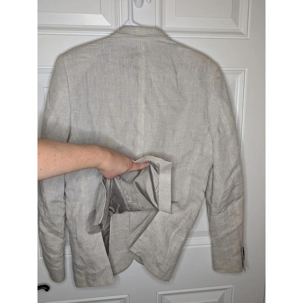 H&M Slim Fit Light Beige Linen Jacket Blazer Size 38R Coastal Beach Sport Coat